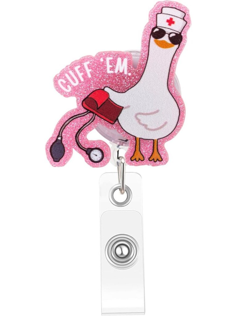 Cuff 'Em Funny Goose Nurse Badge Reel, Cute Retractable ID Badge Holder - Picture 1 of 7